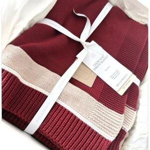 Boll & Branch Court Knit Throw Blanket NWT NEW organic cotton red Fair trade
